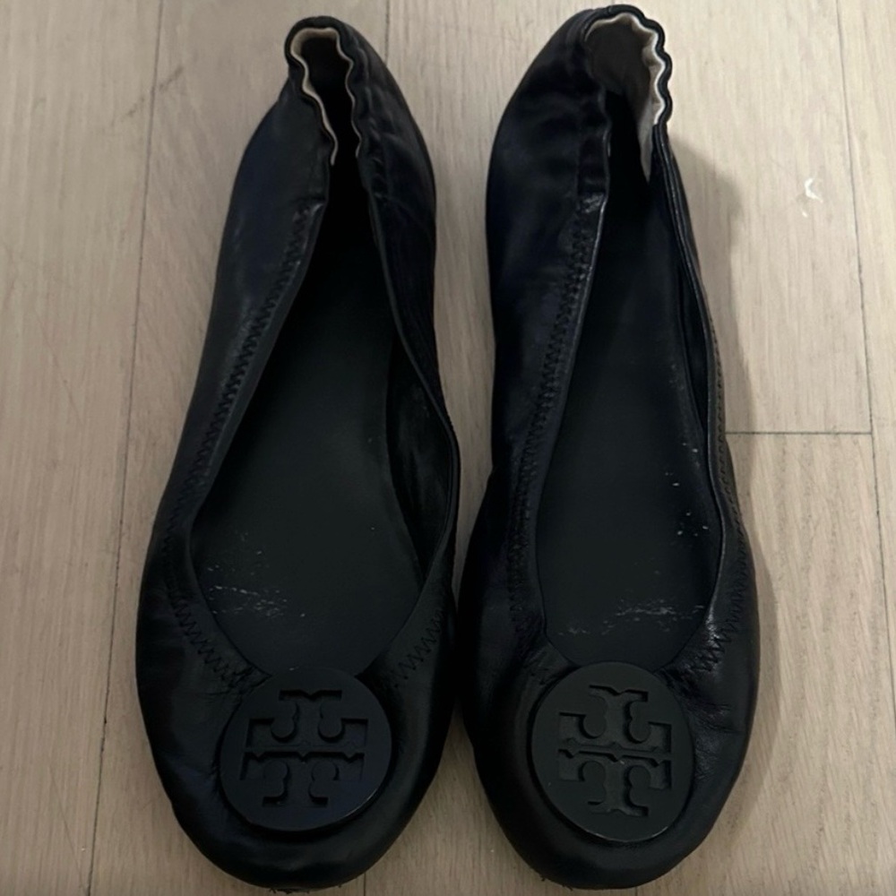 Tory Burch Black Logo Ballet Flats